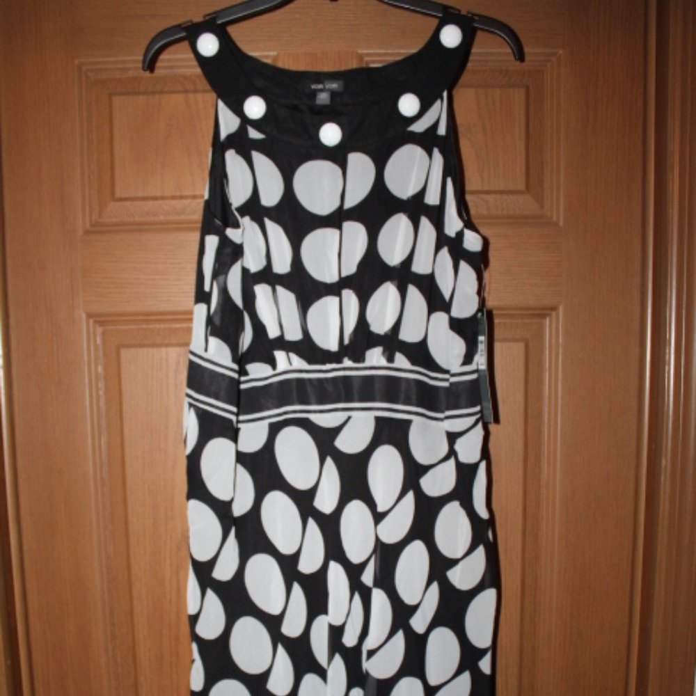 "Voir Voir" Classy Dotted Sheer Lined Dress with Faceted Bead Neckline SZ 14W